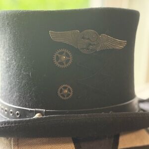 Felt Steampunk Black Top Hat with Gear Accents